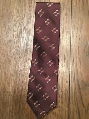F&F Burgundy Tie with Gold Dot Square Pattern